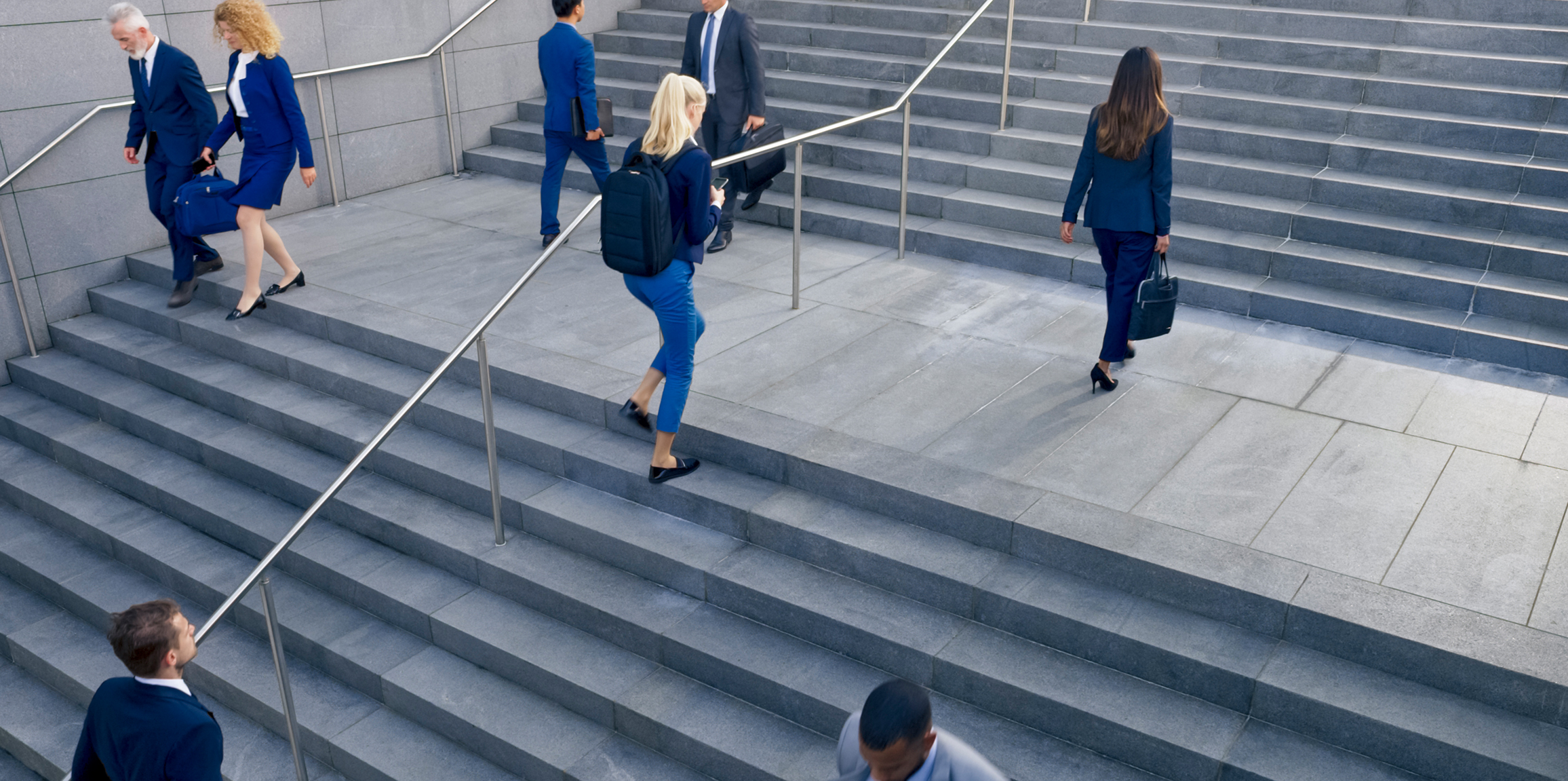 People going up and down stairs